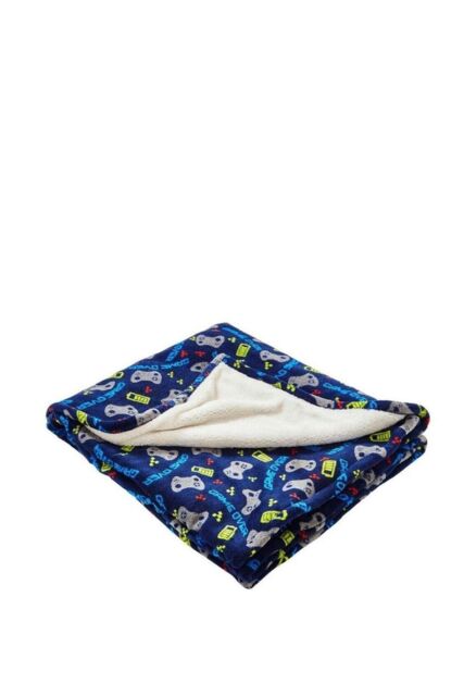 Just Essentials Game Over Print Reversible Fleece Blanket in Mid Navy - Size: Small - image 1