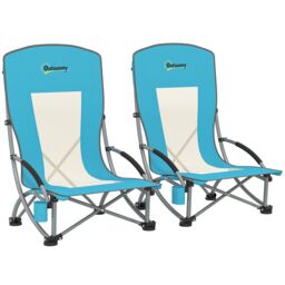 OUTSUNNY Set of 2 Folding Beach Chair, Camping Chair with Carry Bag, Blue - thumbnail 2