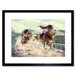 "Artery8 Wall Art Print Scottish Highland Cow Race Artwork Framed 9X7 Inch in Black - Size: W7"" x H9""" - thumbnail 1