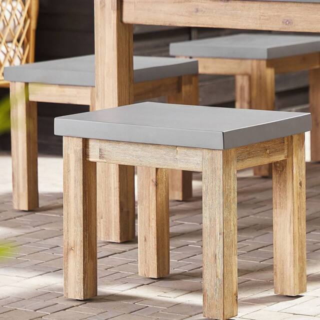 Wyld and Coco Outdoor Garden Stools Set 2 Grey Fibre Cement Seat Light Acacia - image 1