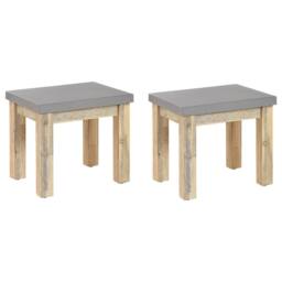 Wyld and Coco Outdoor Garden Stools Set 2 Grey Fibre Cement Seat Light Acacia - thumbnail 2