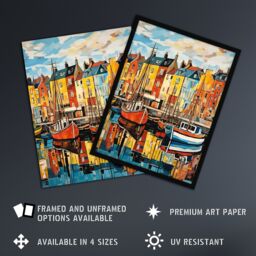 "Artery8 Harbour Boats Edinburgh Port Of Leith Scotland 1963 Vibrant Painting Extra Large XL Unframed Wall Art Poster Print - Size: W24"" x H32""" - thumbnail 2