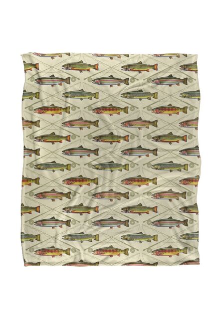 JQ Licensing Trout Crossed Fishing Rods Silky Touch Super Soft Throw Blanket 152 X 127 cm in White - image 1