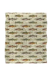 JQ Licensing Trout Crossed Fishing Rods Silky Touch Super Soft Throw Blanket 152 X 127 cm in White - thumbnail 1