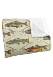 JQ Licensing Trout Crossed Fishing Rods Silky Touch Super Soft Throw Blanket 152 X 127 cm in White - thumbnail 3