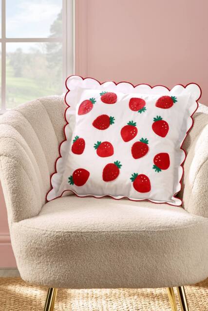 Catherine Lansfield 'Strawberry' Embroidered Cushion in Red - Size: 45 cm x 45 cm - image 1
