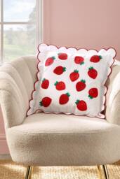 Catherine Lansfield 'Strawberry' Embroidered Cushion in Red - Size: 45 cm x 45 cm