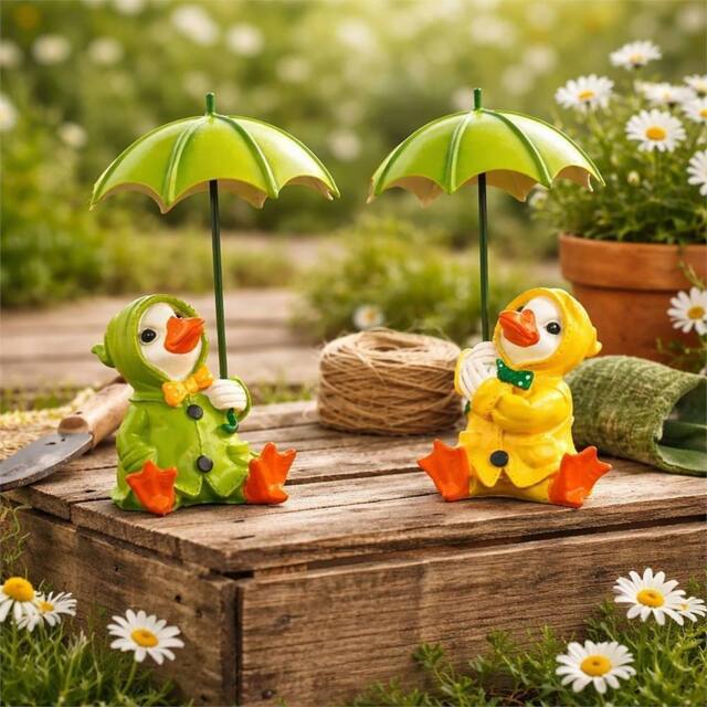 Havendro 2pc Large Duck Garden Ornaments with Umbrella, Green - Size: 100g - image 1
