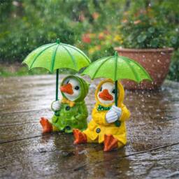 Havendro 2pc Large Duck Garden Ornaments with Umbrella, Green - Size: 100g - thumbnail 4