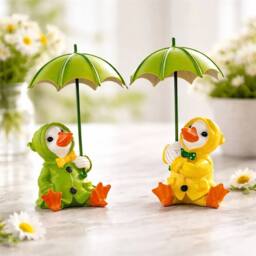 Havendro 2pc Large Duck Garden Ornaments with Umbrella, Green - Size: 100g - thumbnail 3