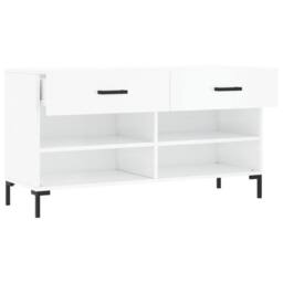 Berkfield Home Shoe Bench High Gloss White 102x35x55 cm Engineered Wood - Size: 102 x 35 x 55 cm - thumbnail 5