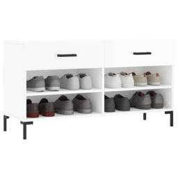 Berkfield Home Shoe Bench High Gloss White 102x35x55 cm Engineered Wood - Size: 102 x 35 x 55 cm - thumbnail 3