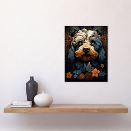 "Artery8 Wall Art Print Cockapoo Dog with Flower Patterns Art Nouveau Artwork Orange Blue Floral Portrait Design Poster in Black - Size: W12"" x H16""" - thumbnail 2