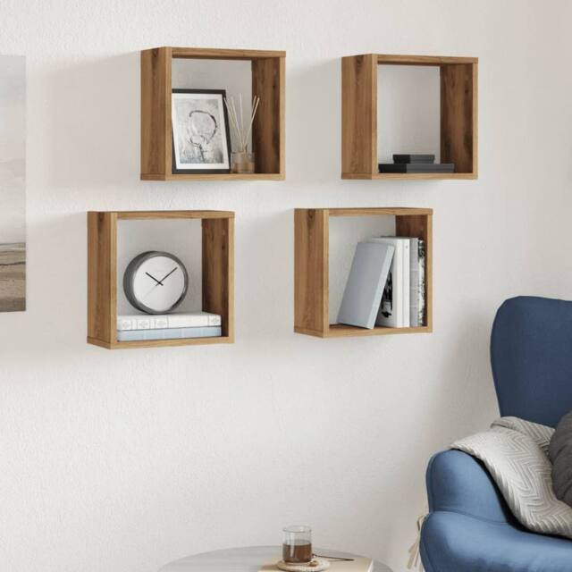 Berkfield Home Wall Cube Shelves 4 pcs Artisan Oak 30x15x30 cm Engineered Wood in Brown - Size: 30 x 15 x 30 cm - image 1