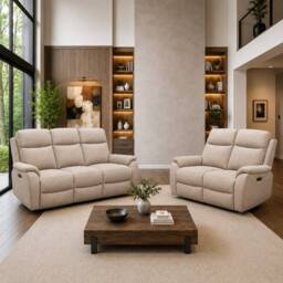 Aspire Richmond 3 + 2 Power Recliner Sofa Set, Chenille Natural - thumbnail 1