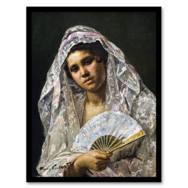 "Artery8 Spanish Dancer Lace Mantilla Cassatt Vintage Framed Wall Art Print in Grey - Size: W12"" x H16""" - image 1