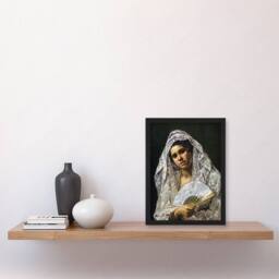 "Artery8 Spanish Dancer Lace Mantilla Cassatt Vintage Framed Wall Art Print in Grey - Size: W12"" x H16""" - thumbnail 4