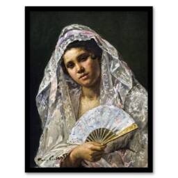 "Artery8 Spanish Dancer Lace Mantilla Cassatt Vintage Framed Wall Art Print in Grey - Size: W12"" x H16""" - thumbnail 1