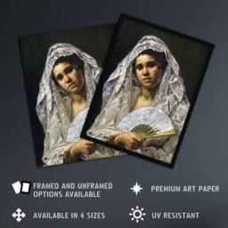 "Artery8 Spanish Dancer Lace Mantilla Cassatt Vintage Framed Wall Art Print in Grey - Size: W12"" x H16""" - thumbnail 2