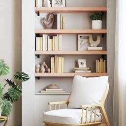 Berkfield Home Wall Shelf 80x30x(2-6) cm Untreated Solid Wood Oak in Light Oak - thumbnail 1