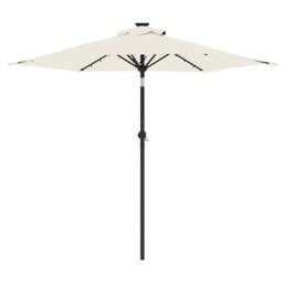 Berkfield Home Garden Parasol with LEDs & Steel Pole White 225x225x212cm - Size: 225 x 225 x 212 cm - thumbnail 5