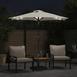 Berkfield Home Garden Parasol with LEDs & Steel Pole White 225x225x212cm - Size: 225 x 225 x 212 cm - thumbnail 3
