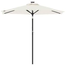 Berkfield Home Garden Parasol with LEDs & Steel Pole White 225x225x212cm - Size: 225 x 225 x 212 cm - thumbnail 4