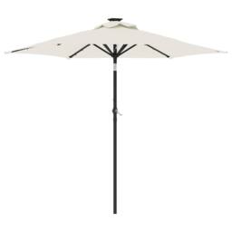 Berkfield Home Garden Parasol with LEDs & Steel Pole White 225x225x212cm - Size: 225 x 225 x 212 cm - thumbnail 2