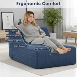 Costway Inflatable Lounge Chair Ergonomic Blow Up Lazy Sofa w/Detachable Cover in Blue - thumbnail 5