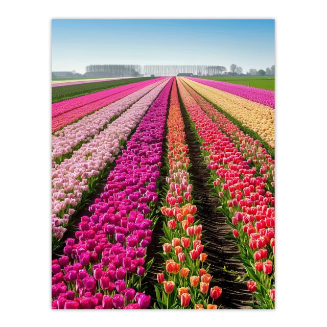 "Artery8 Pink Tulip Fields Holland Artwork Summer Floral Wall Art Print - Size: W18"" x H24""" - image 1
