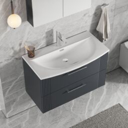 Balterley Wall Hung 2 Drawers Vanity Unit - Curved Basin 800mm, Dark Grey - thumbnail 3