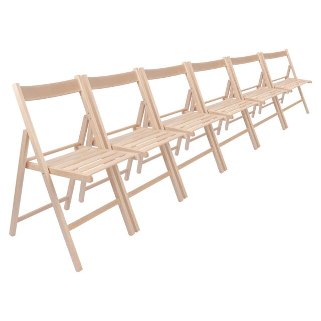 Harbour Housewares Beech Wood Folding Chairs Pack of 6 in Natural - image 1