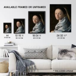 "Artery8 Study of a Young Woman Vermeer Vintage Wall Art Print Poster in Black - Size: W24"" x H32""" - thumbnail 3
