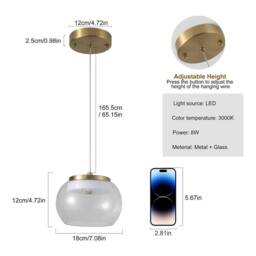 NIVOR 1 Light LED Glass Pendant Light Warm Light Adjustable For Indoor in Metallic Gold - thumbnail 2