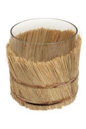 Orsina Coastal Styled Small Candle Holder, Modern Candle Holder, Round Glass Candle Holder in Natural - thumbnail 2