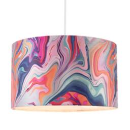 Happy Homewares Modern Chic Satin Fabric Lamp Shade with Colour Mix Marble Design - Size: 12 inches - thumbnail 2