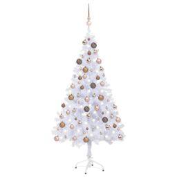 Berkfield Home Artificial Pre-lit Christmas Tree with Ball Set 120cm 230 Branches in White - thumbnail 1