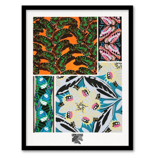 Artery8 Bright Vintage Butterfly Patterns Vintage Framed Wall Art Print Seguy - Size: A4 - image 1