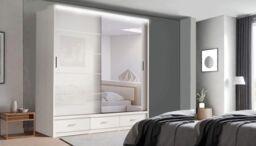 Interior Emporium Ltd IE High Gloss Florence Mirror Door with LED Light - Sliding Door Wardrobe - Wardrobe for You ( White, 205 cm) in White - thumbnail 1