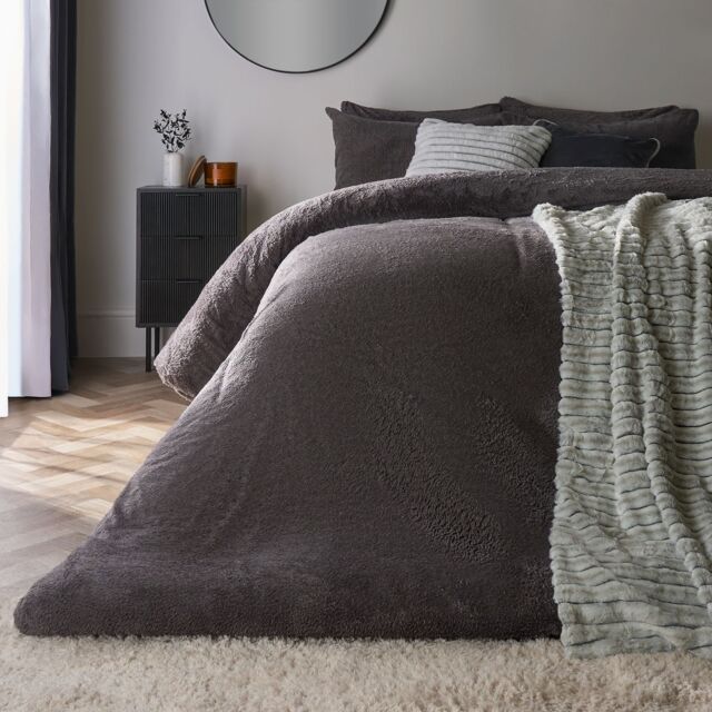 OHS Thermal Soft Teddy Fleece Duvet Cover Bedding Set in Charcoal - Size: King - image 1