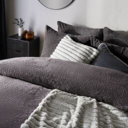 OHS Thermal Soft Teddy Fleece Duvet Cover Bedding Set in Charcoal - Size: King - thumbnail 2