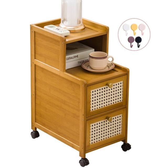 Ventryn Bamboo Narrow Edge Nightstand Modern Minimalist Rolling Drawer Unit in Brown - image 1