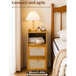 Ventryn Bamboo Narrow Edge Nightstand Modern Minimalist Rolling Drawer Unit in Brown - thumbnail 5