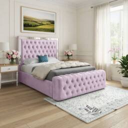 KDMD Wimborne Mirror Upholstered Pink Soft Velvet Designer Bed Frame - Size: Single - thumbnail 1