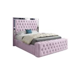 KDMD Wimborne Mirror Upholstered Pink Soft Velvet Designer Bed Frame - Size: Single - thumbnail 2