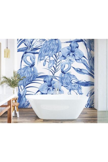 Origin Murals Paradise Flamingo Wall Mural in Cobalt - Size: W300 cm x H240 cm - image 1