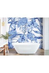 Origin Murals Paradise Flamingo Wall Mural in Cobalt - Size: W300 cm x H240 cm - thumbnail 1