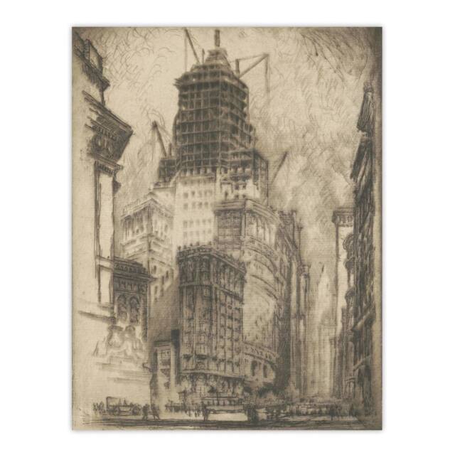 "Artery8 Joseph Pennell Standard Oil Building With Scaffolding Wall Art Print in Grey - Size: W12"" x H16""" - image 1