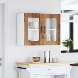 Berkfield Home Kitchen Wall Cabinet with Glass Door Kalmar Old Wood Engineered Wood in Brown - thumbnail 3
