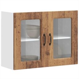 Berkfield Home Kitchen Wall Cabinet with Glass Door Kalmar Old Wood Engineered Wood in Brown